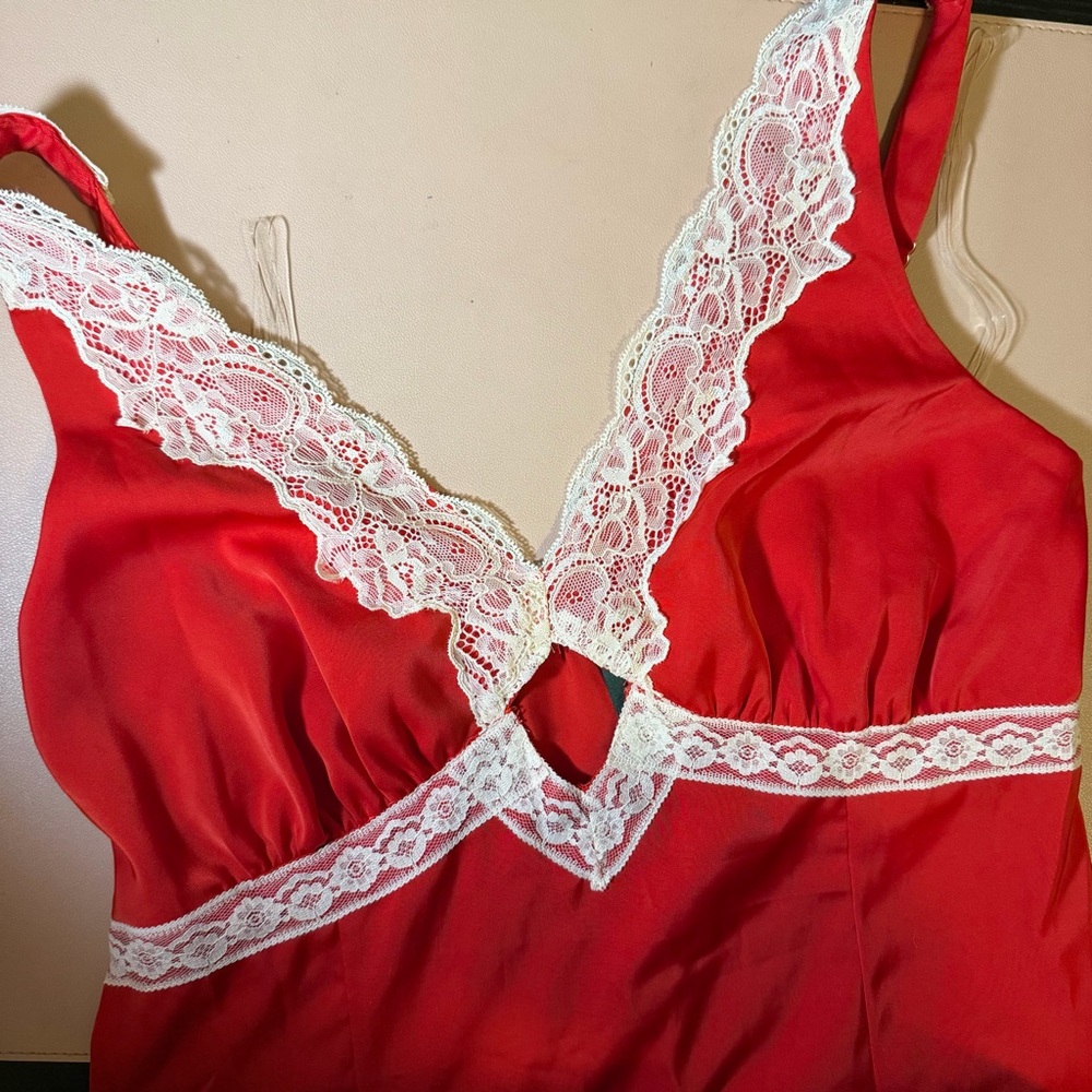 Red Lace Trim Babydoll Mini Dress Women’s Small NWT Coquette Slip Dress